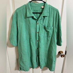 Men’s Tommy Bahama 100% Silk Short-Sleeve Camp Jaquard Leaf Pattern Shirt